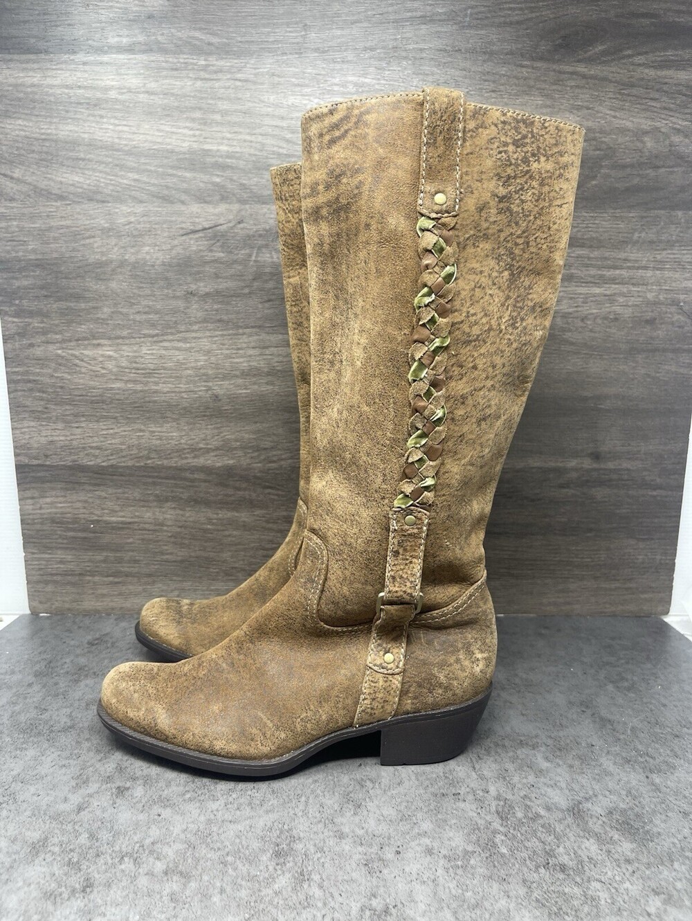 Clarks Artisan Brown Leather Tall Boots Womens Size 5 Slip On Riding